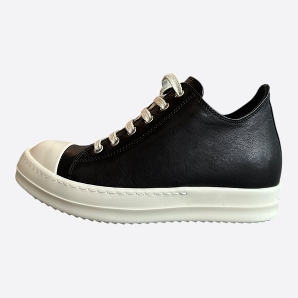 Rick Owens Black & White Leather Women's Low Top Sneakers - Picture 3 of 7